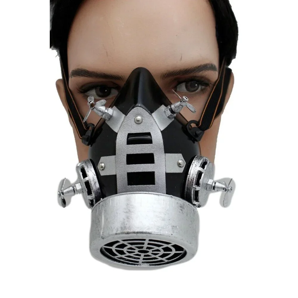 Men Women Face Black Silver Halloween Costume Gas Mask Steampunk Nuke One Size